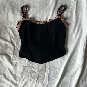 Urban Outfitters Black Camisole with Pink Ruffle Trim